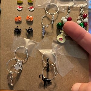 Fun Halloween, Christmas, and food themed earrings! Bats! Ghosts! Candy corn!